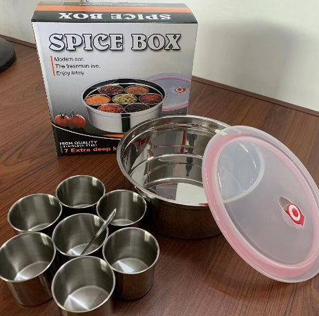 Thickened stainless steel seasoning box multi-flavor seasoning jar spice box storage box MSG salt storage box round fresh-keeping box