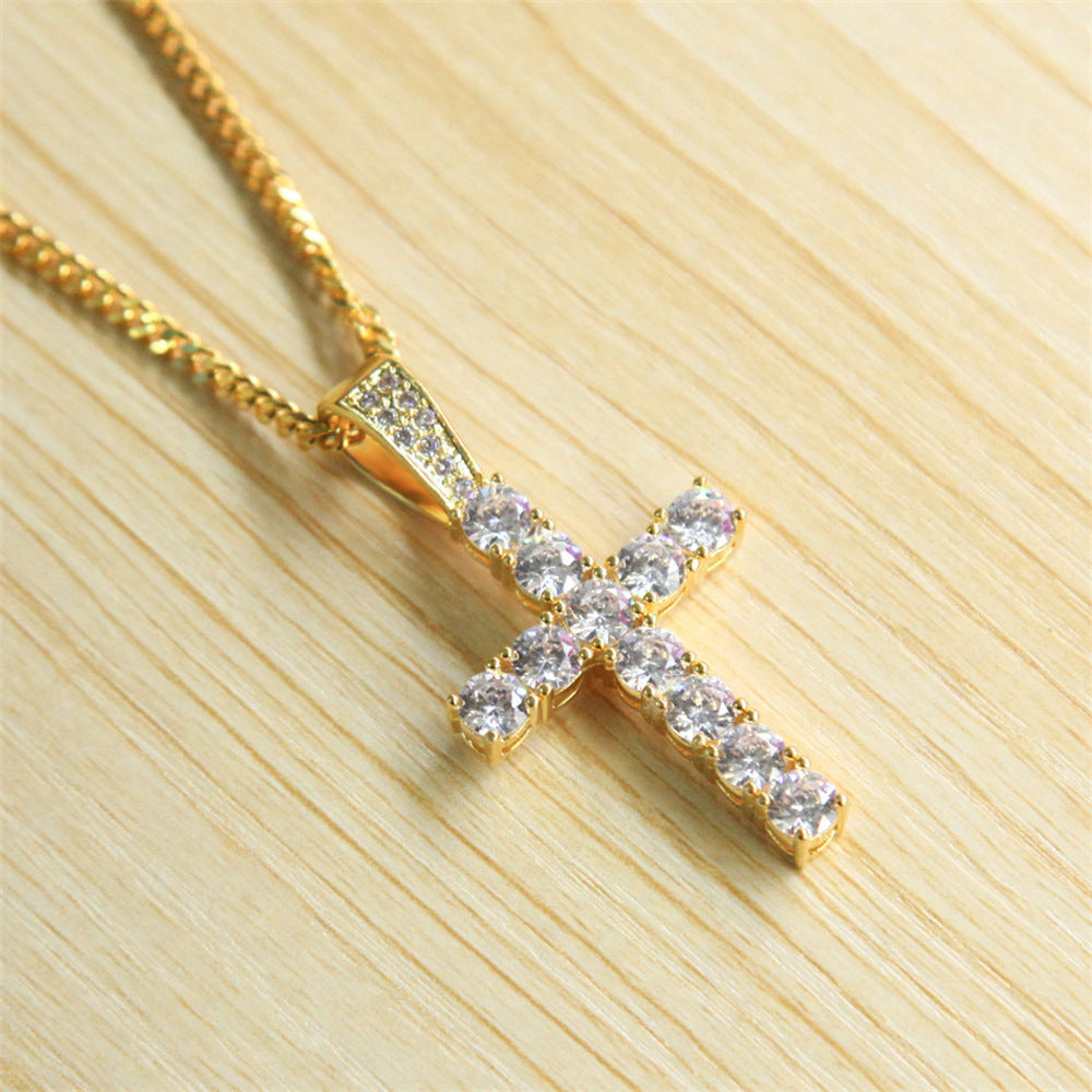Spot European and American hip-hop new claw-set zircon cross pendant rock nightclub men's necklace jewelry wholesale