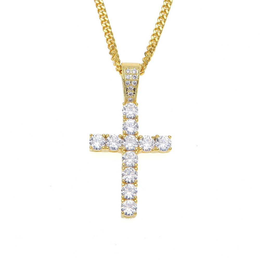 Spot European and American hip-hop new claw-set zircon cross pendant rock nightclub men's necklace jewelry wholesale