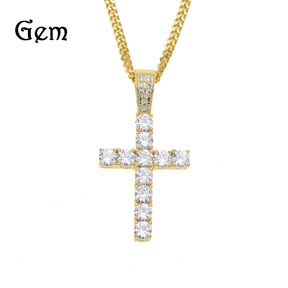 Spot European and American hip-hop new claw-set zircon cross pendant rock nightclub men's necklace jewelry wholesale