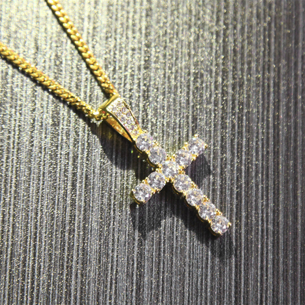 Spot European and American hip-hop new claw-set zircon cross pendant rock nightclub men's necklace jewelry wholesale