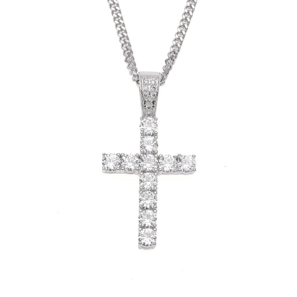 Spot European and American hip-hop new claw-set zircon cross pendant rock nightclub men's necklace jewelry wholesale