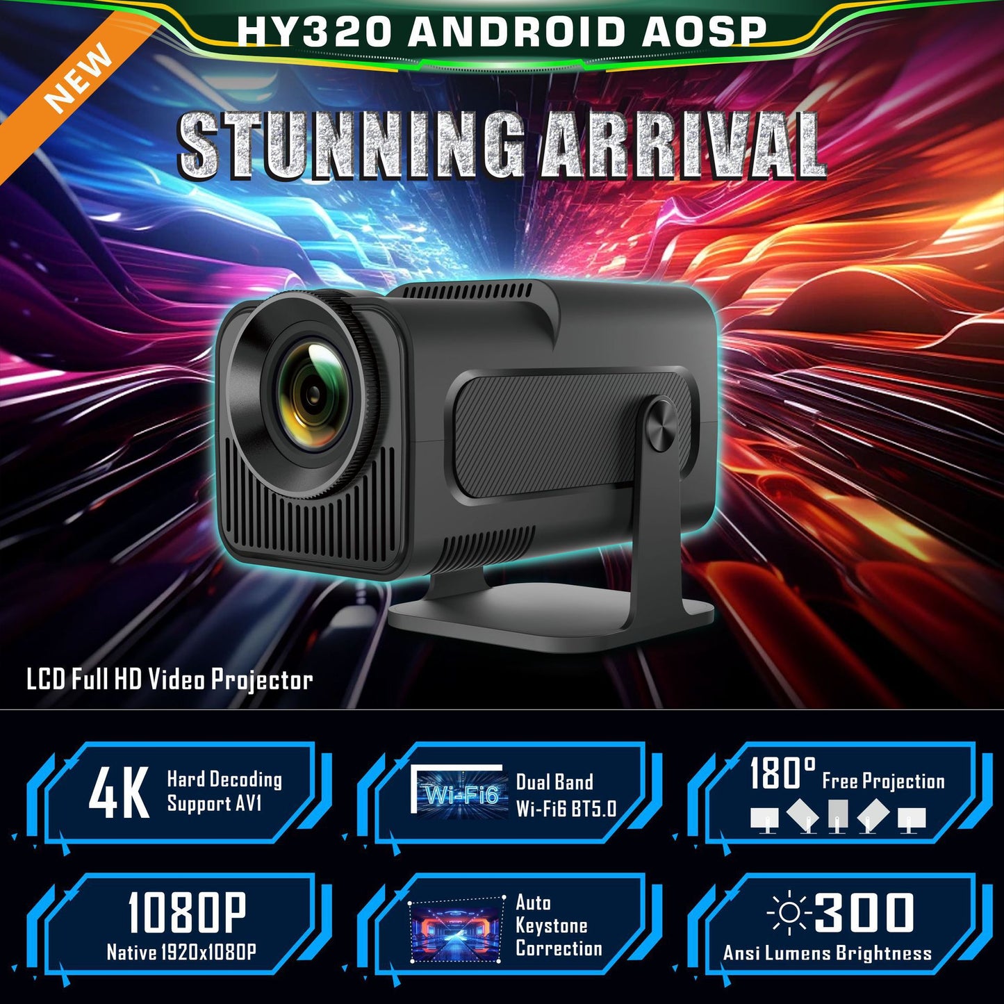 Cross-border new HY320 projector bedroom wall-mounted ultra-clear small projector portable home theater factory
