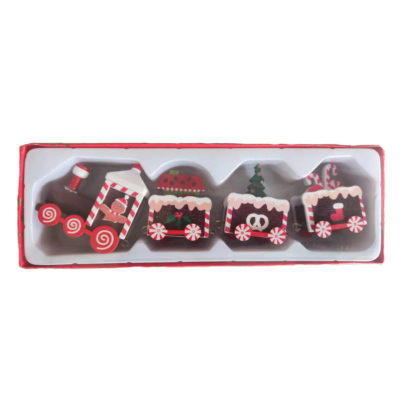 Cross-border hot selling Christmas wooden mini train decorations solid wood Christmas train cabinet desktop ornaments