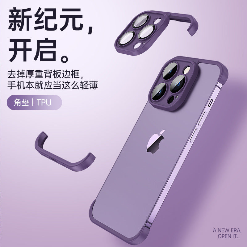 Suitable for iphone14pro with glass lens film mobile phone case Apple 13promax corner pad tpu borderless