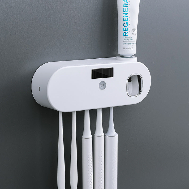 Smart UV toothbrush holder with lazy toothpaste squeezer wall-mounted suction toothbrush holder set disinfector