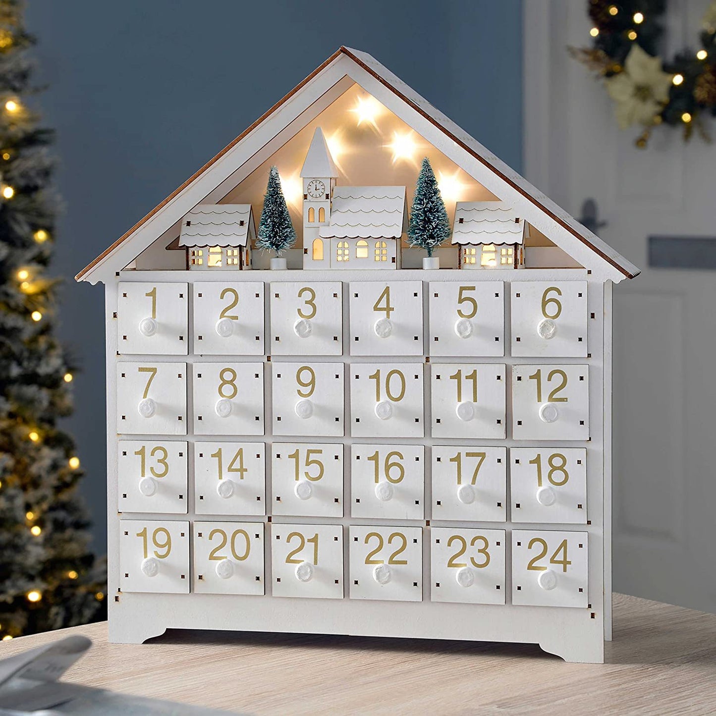 White 24-day countdown calendar Christmas digital calendar ornaments Christmas decorations home crafts ornaments