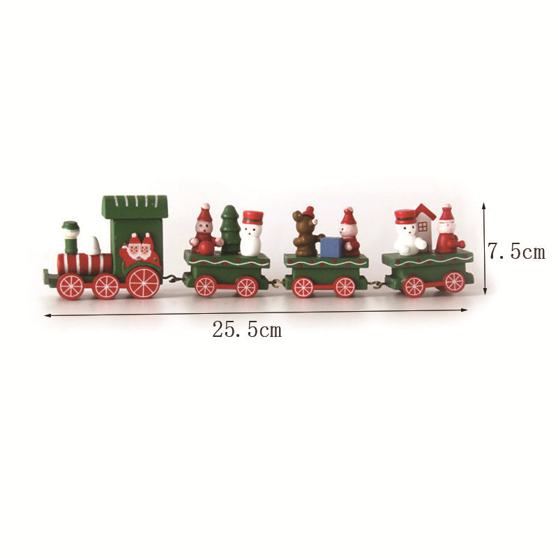 Cross-border hot selling Christmas wooden mini train decorations solid wood Christmas train cabinet desktop ornaments