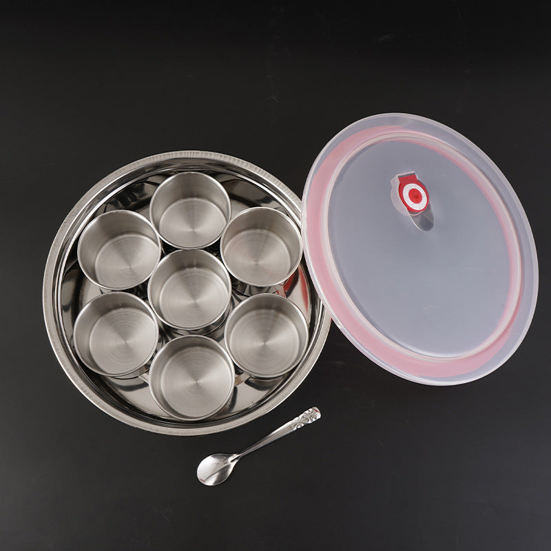 Thickened stainless steel seasoning box multi-flavor seasoning jar spice box storage box MSG salt storage box round fresh-keeping box