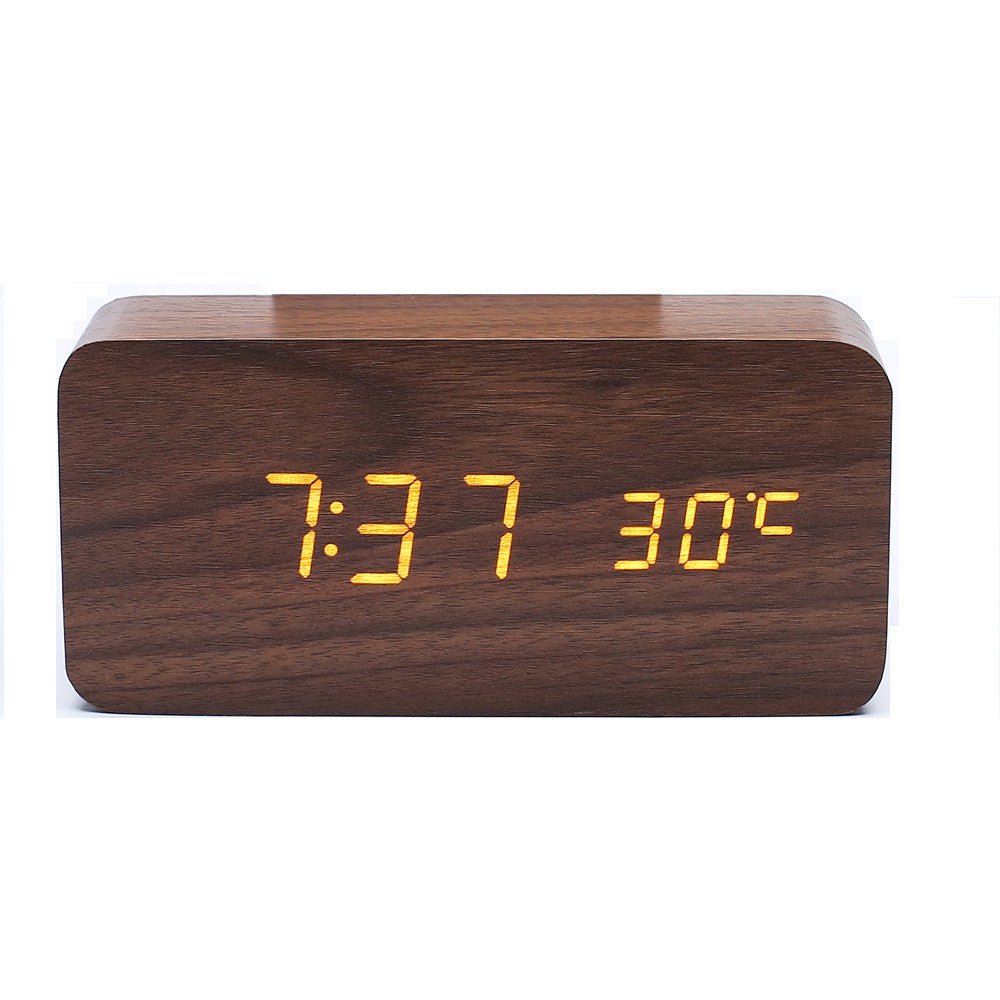 Creative multifunctional voice-controlled wooden clock, simple wooden clock for home, multifunctional electronic clock for student gifts