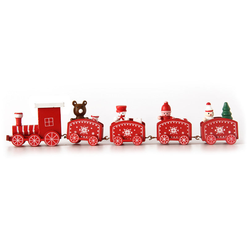 Cross-border hot selling Christmas wooden mini train decorations solid wood Christmas train cabinet desktop ornaments