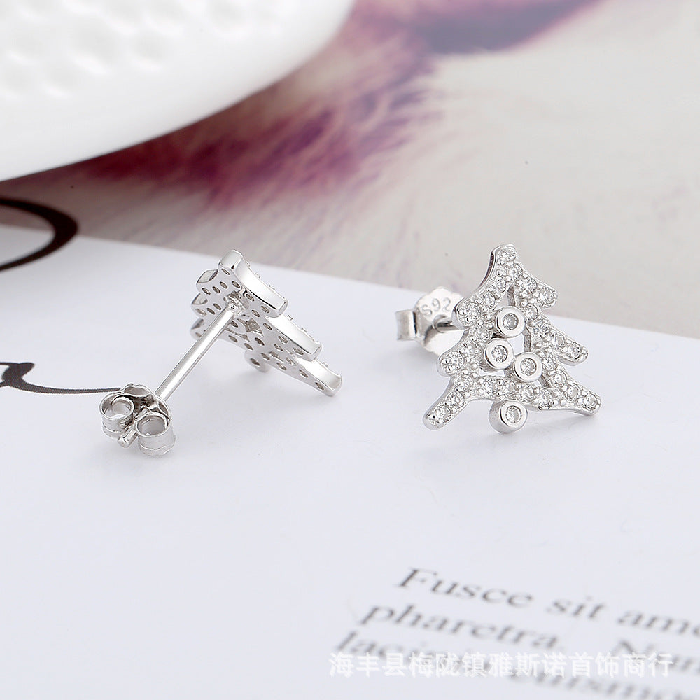 Silver jewelry s925 silver earrings Internet celebrity design Christmas tree trend versatile tree earrings