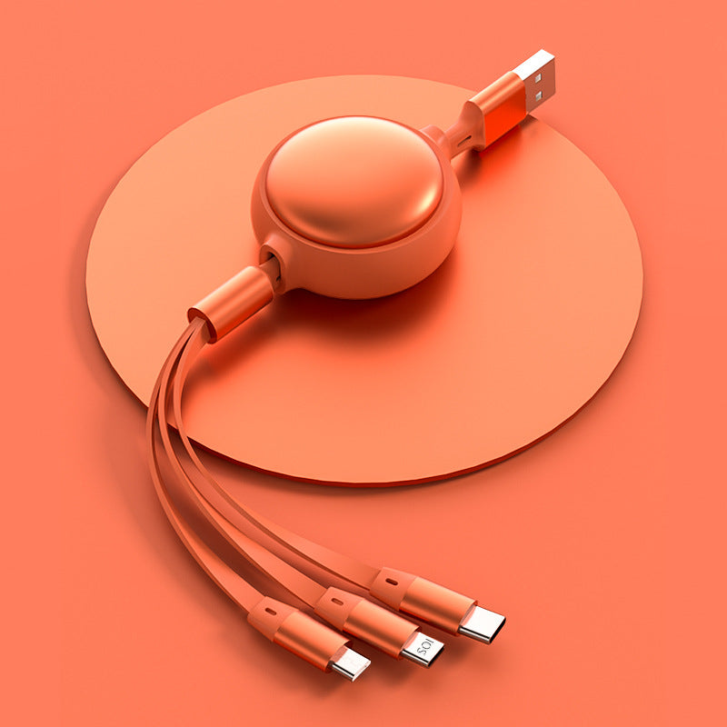 Macaron retractable one-to-three charging cable 1.2m suitable for Apple Android 3A fast charging TYPE-C three-in-one charging cable