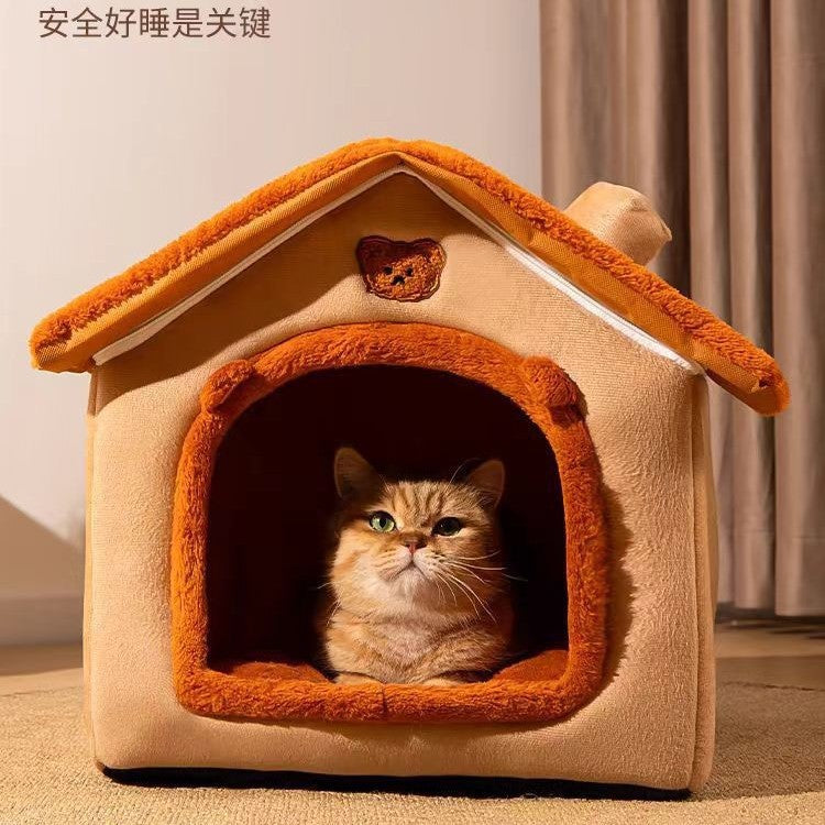 Cat and dog house bed for winter warmth for small dogs and cats in all seasons, washable dog house and cat bed, pet supplies
