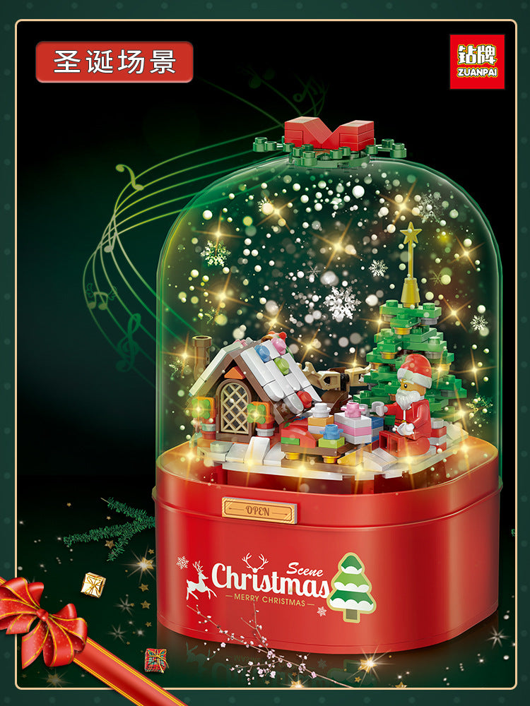 Jiaqi Colorful Christmas Tree Building Block Toy Rotating Music Box Compatible with Lego Christmas Building Blocks for Assembling Holiday Gifts