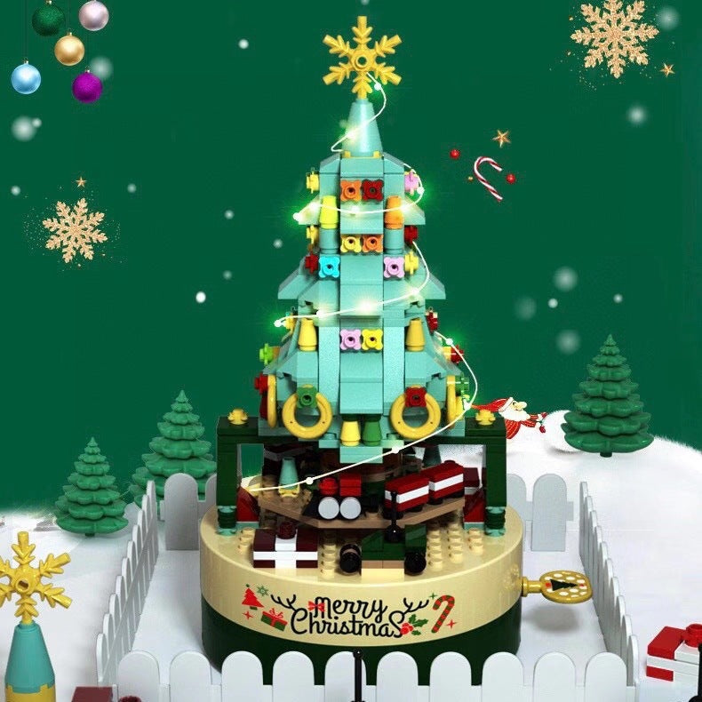 Jiaqi 1302 compatible with Lego colorful Christmas tree rotating music box Christmas building blocks Christmas gift t