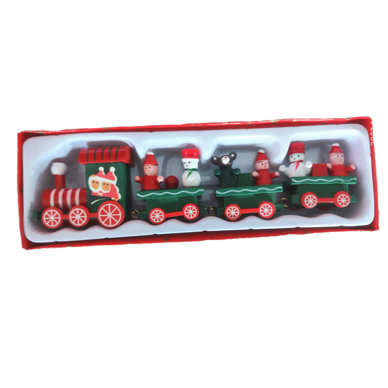 Cross-border hot selling Christmas wooden mini train decorations solid wood Christmas train cabinet desktop ornaments