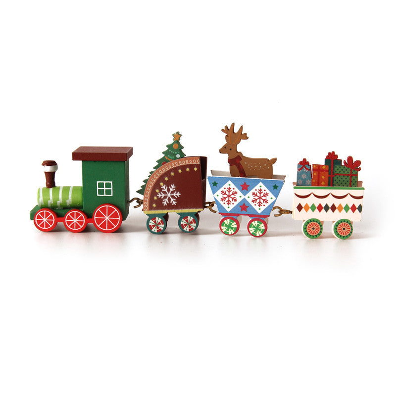 Cross-border hot selling Christmas wooden mini train decorations solid wood Christmas train cabinet desktop ornaments