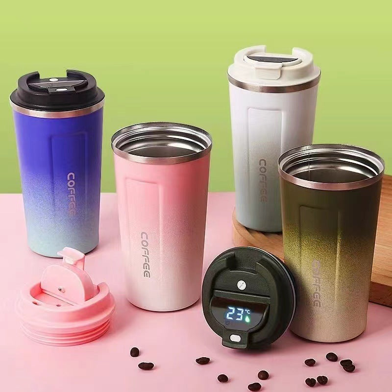 Cross-border 304 vacuum insulated stainless steel coffee cup double-layer car cup spray-coated promotional gift with printed logo