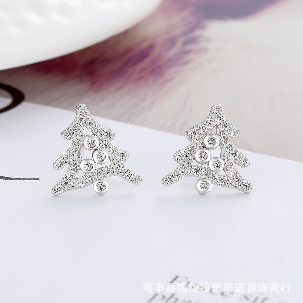 Silver jewelry s925 silver earrings Internet celebrity design Christmas tree trend versatile tree earrings