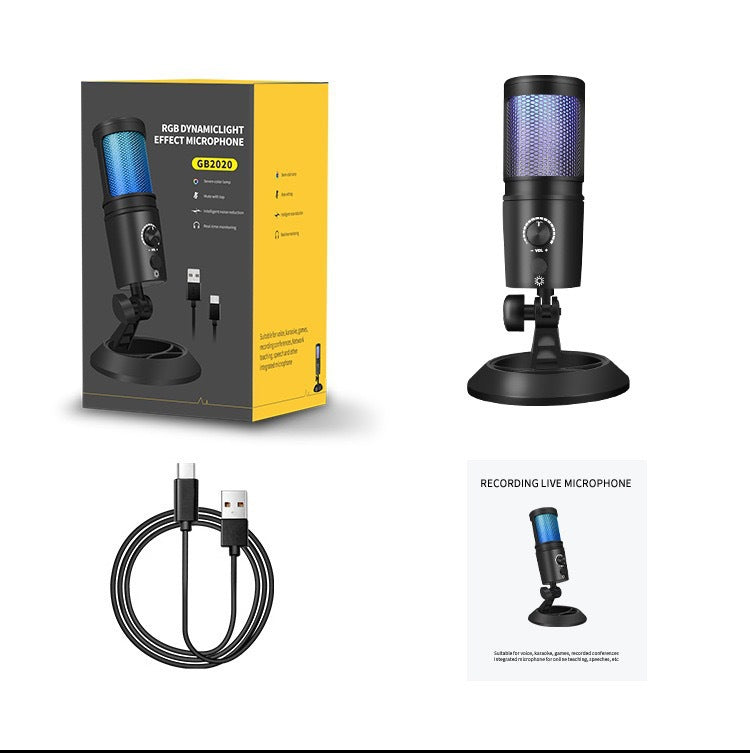 RGB dynamic light effect microphone usb microphone live microphone instrument recording computer microphone