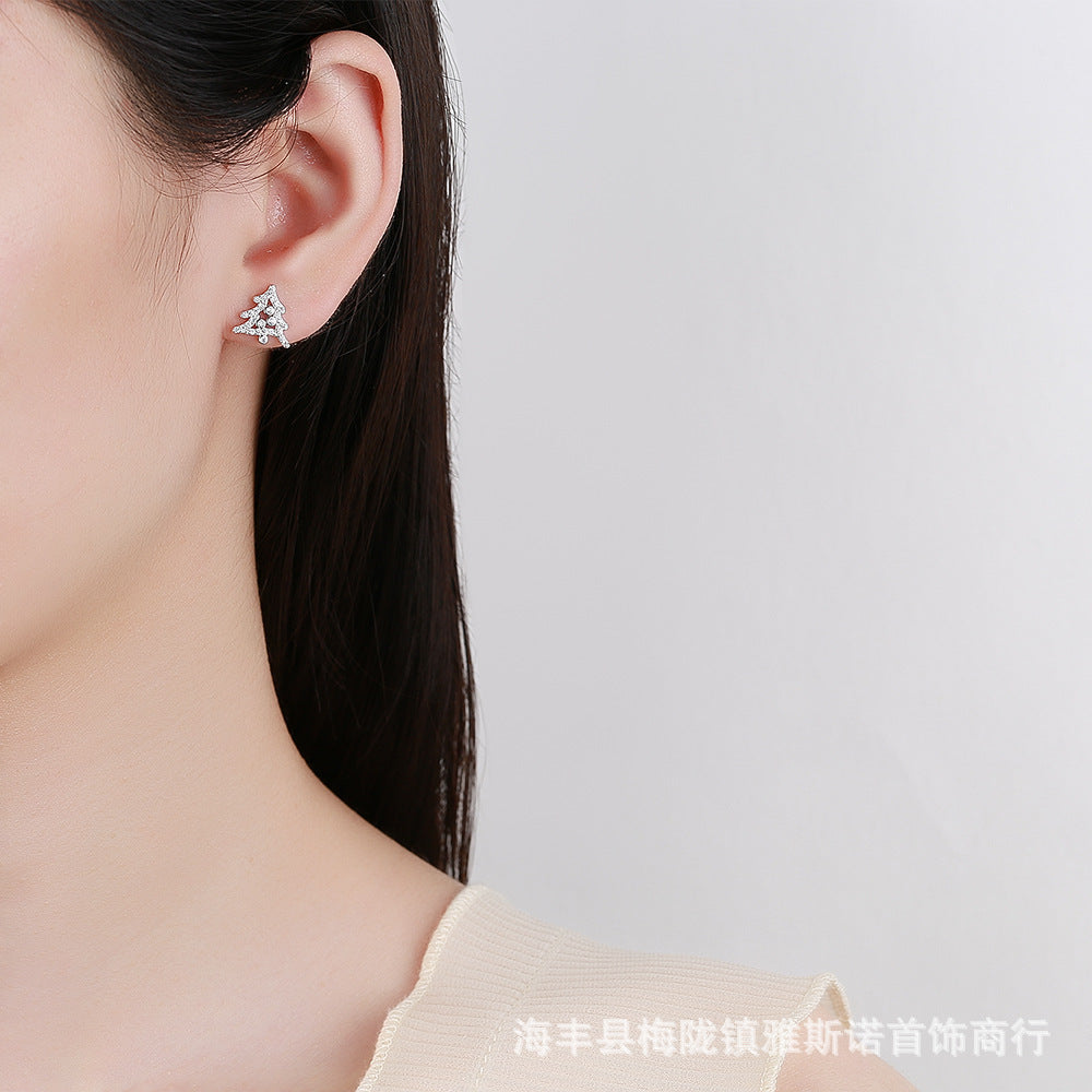 Silver jewelry s925 silver earrings Internet celebrity design Christmas tree trend versatile tree earrings