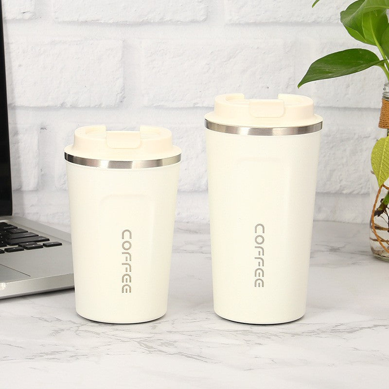 Cross-border 304 vacuum insulated stainless steel coffee cup double-layer car cup spray-coated promotional gift with printed logo