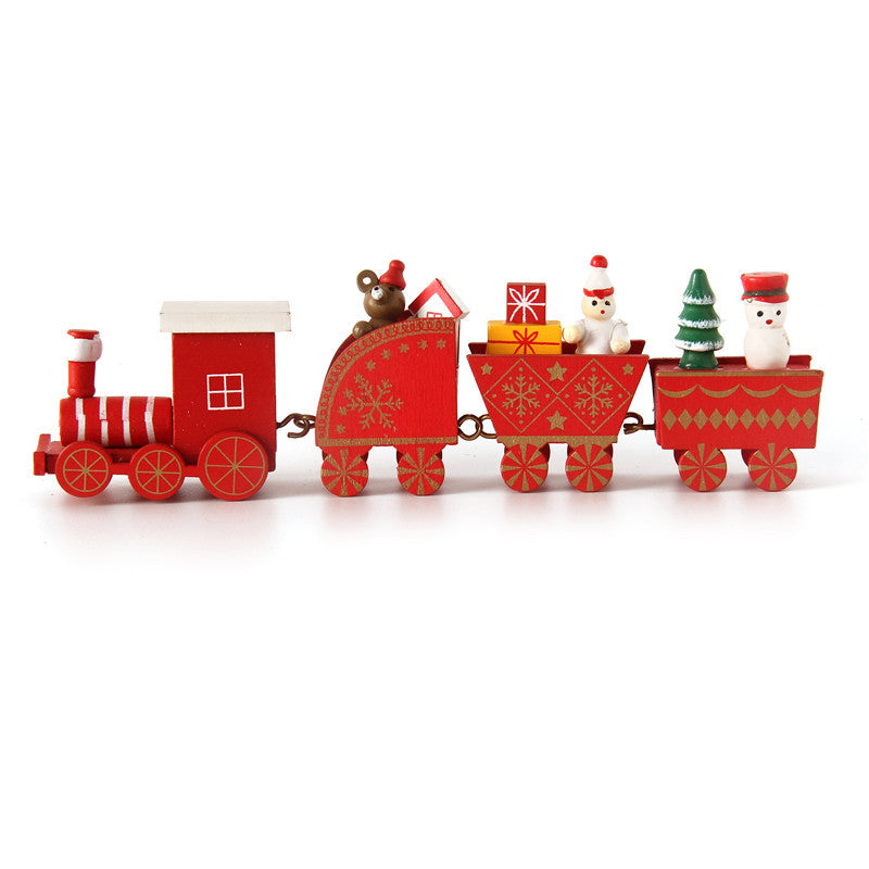 Cross-border hot selling Christmas wooden mini train decorations solid wood Christmas train cabinet desktop ornaments