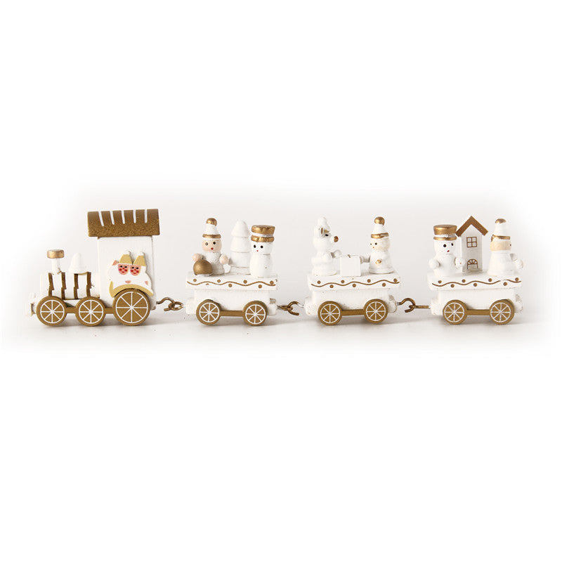 Cross-border hot selling Christmas wooden mini train decorations solid wood Christmas train cabinet desktop ornaments
