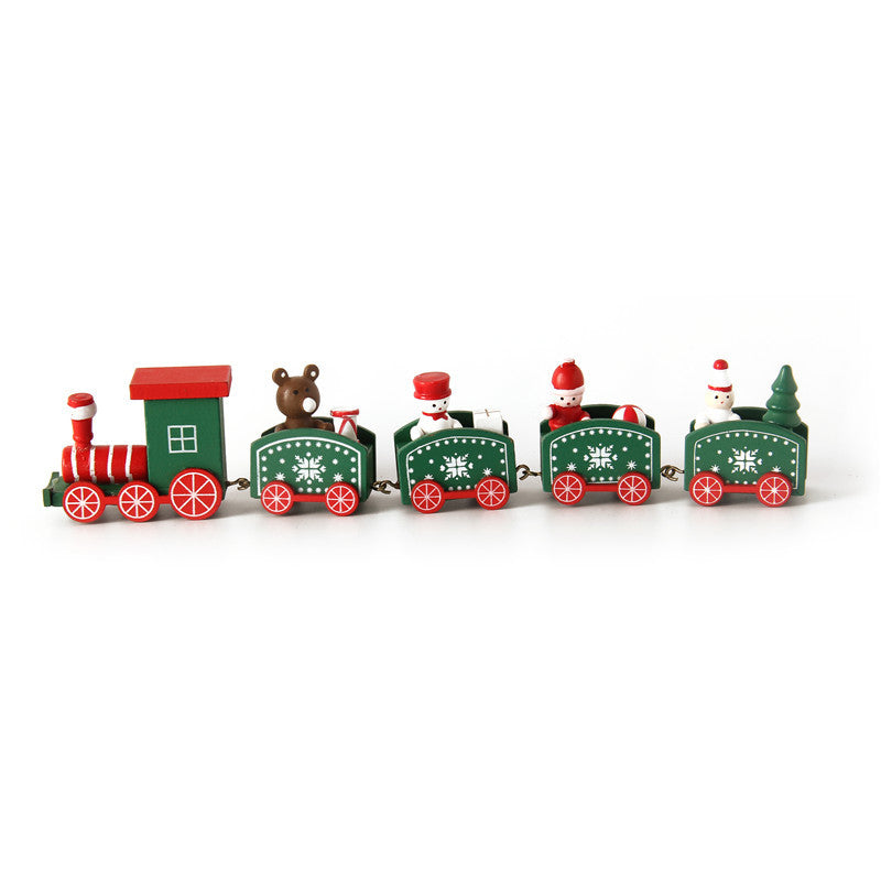 Cross-border hot selling Christmas wooden mini train decorations solid wood Christmas train cabinet desktop ornaments