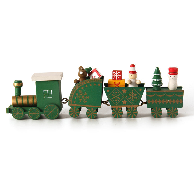 Cross-border hot selling Christmas wooden mini train decorations solid wood Christmas train cabinet desktop ornaments