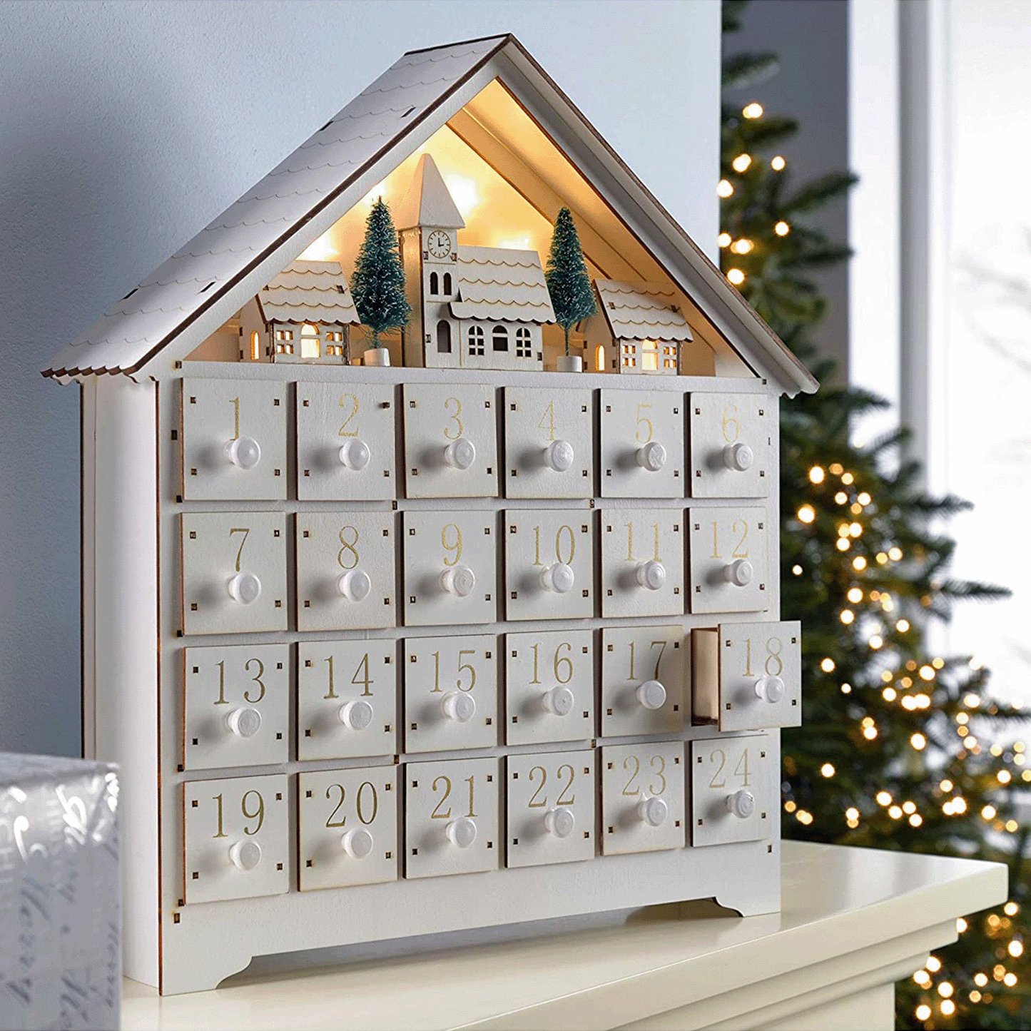 White 24-day countdown calendar Christmas digital calendar ornaments Christmas decorations home crafts ornaments