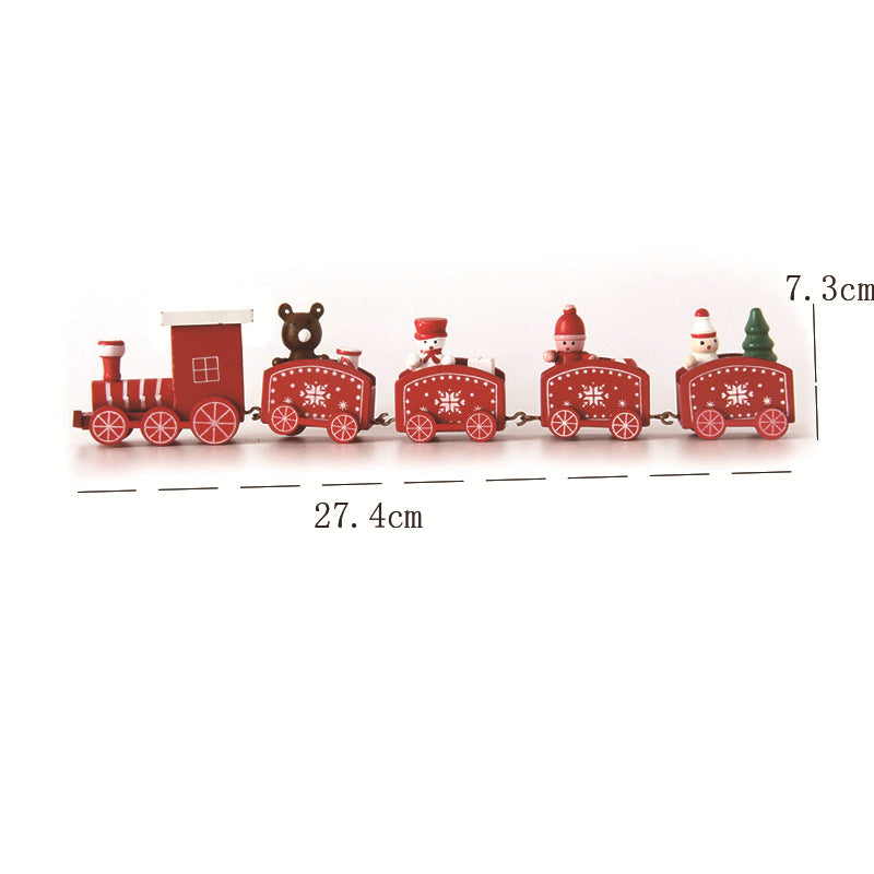 Cross-border hot selling Christmas wooden mini train decorations solid wood Christmas train cabinet desktop ornaments