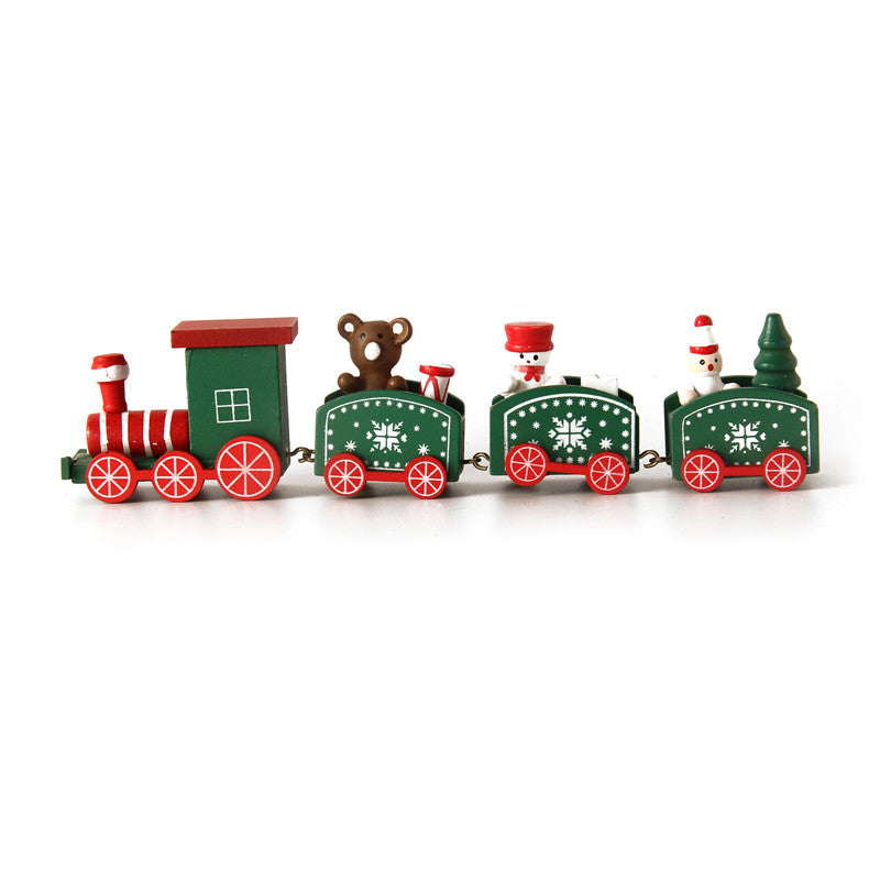 Cross-border hot selling Christmas wooden mini train decorations solid wood Christmas train cabinet desktop ornaments