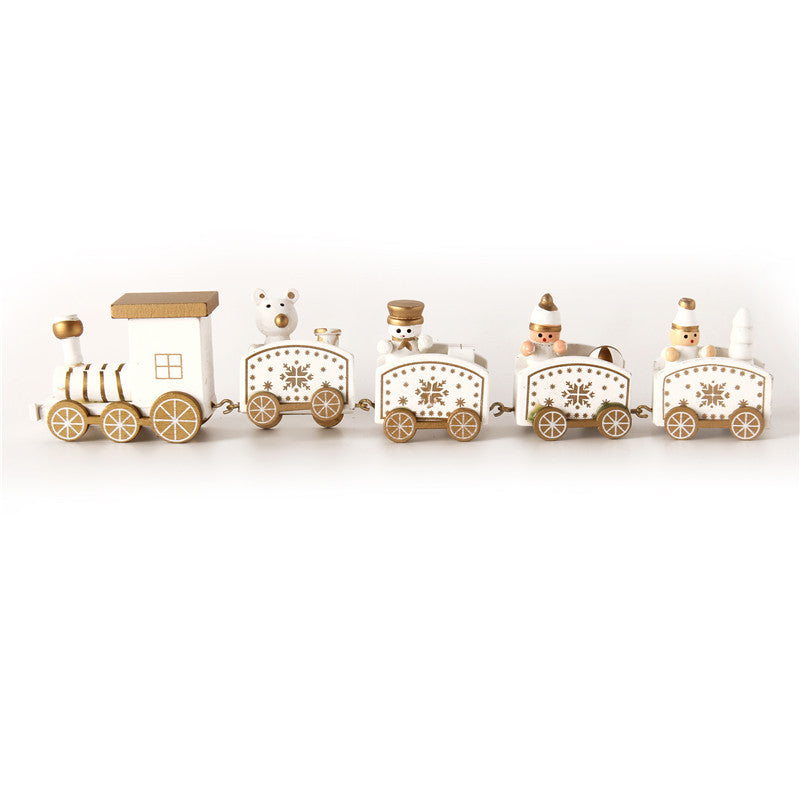 Cross-border hot selling Christmas wooden mini train decorations solid wood Christmas train cabinet desktop ornaments