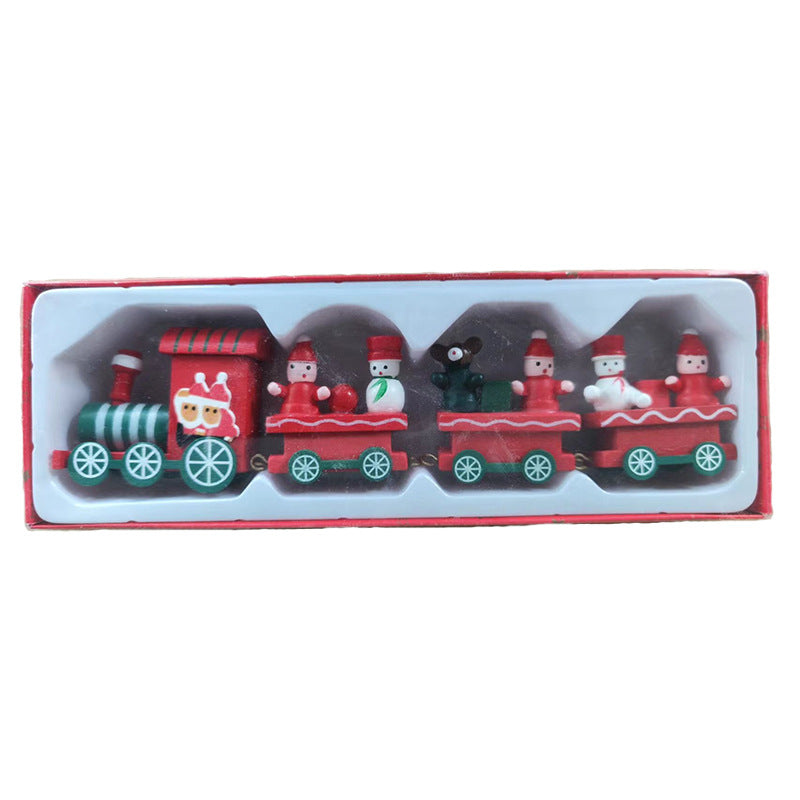 Cross-border hot selling Christmas wooden mini train decorations solid wood Christmas train cabinet desktop ornaments