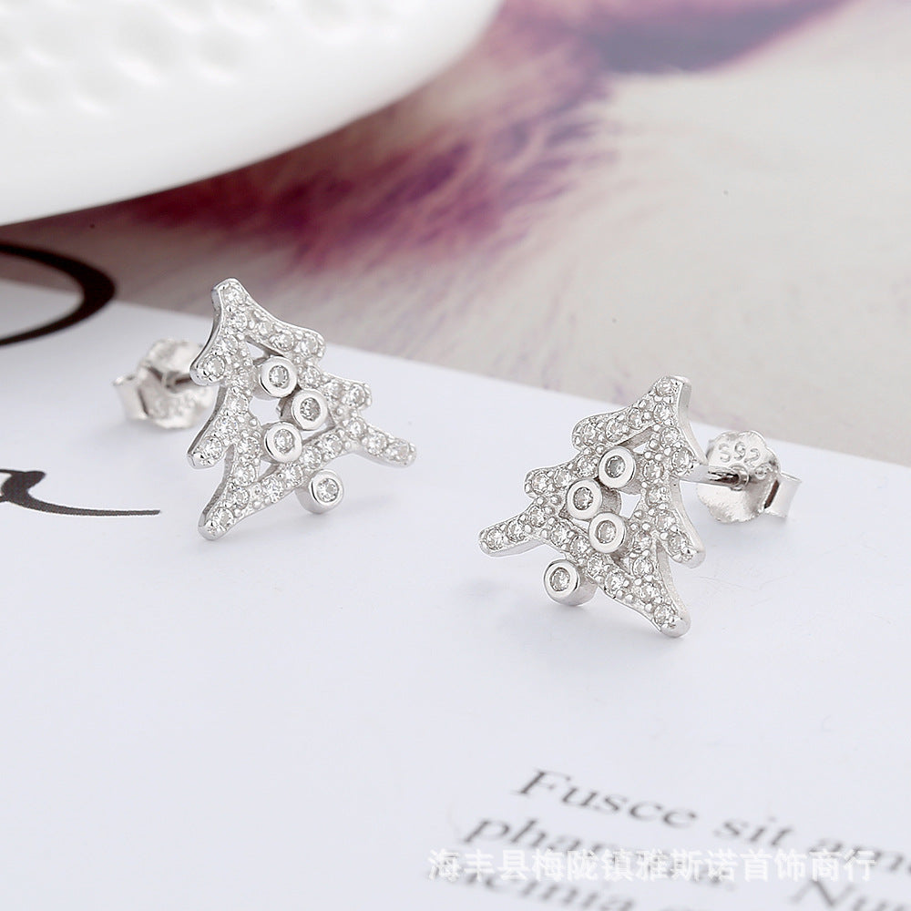 Silver jewelry s925 silver earrings Internet celebrity design Christmas tree trend versatile tree earrings