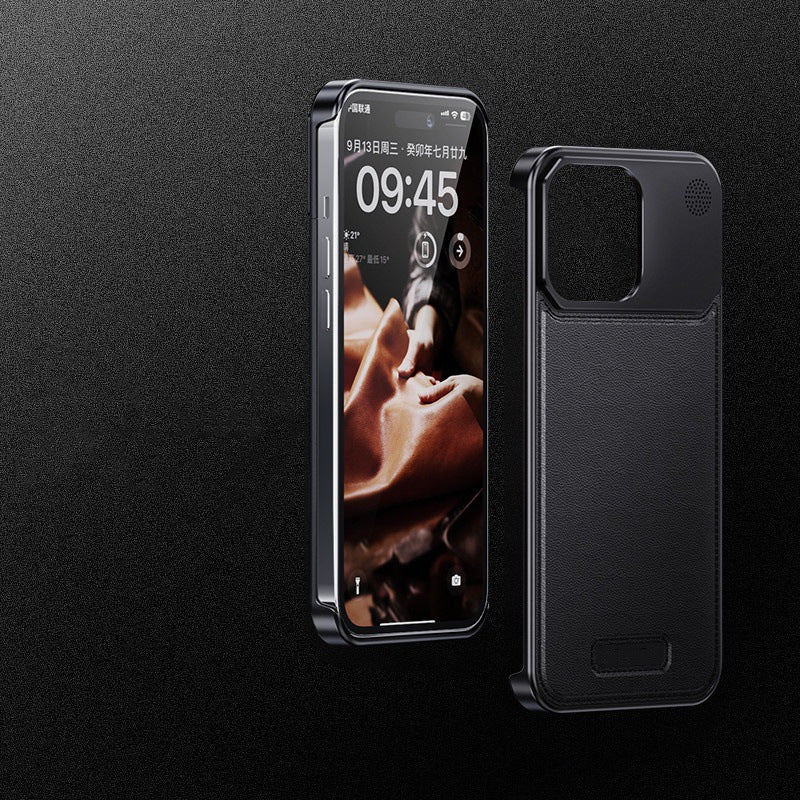 15Promax mobile phone case aromatherapy aluminum alloy leather grain magnetic suction 15pro metal anti-fall 14 protective cover portable new