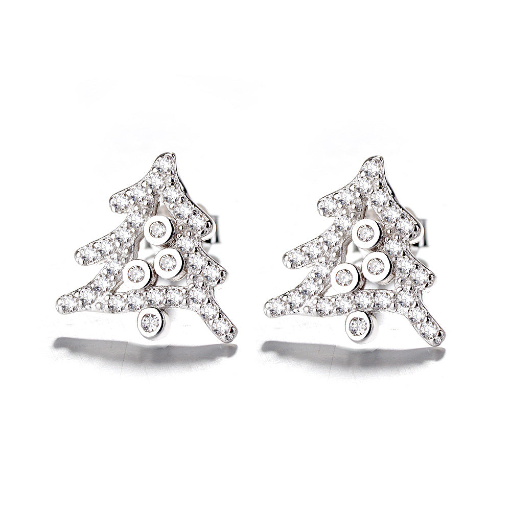 Silver jewelry s925 silver earrings Internet celebrity design Christmas tree trend versatile tree earrings