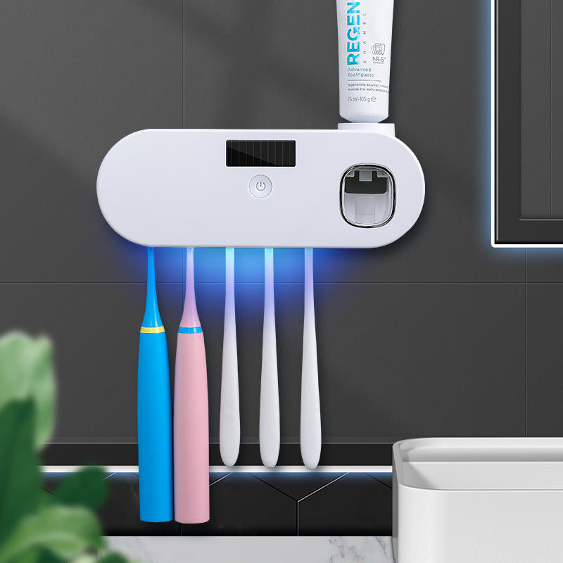 Smart UV toothbrush holder with lazy toothpaste squeezer wall-mounted suction toothbrush holder set disinfector