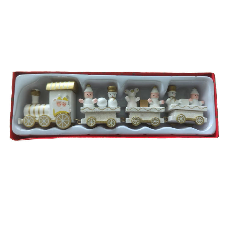 Cross-border hot selling Christmas wooden mini train decorations solid wood Christmas train cabinet desktop ornaments