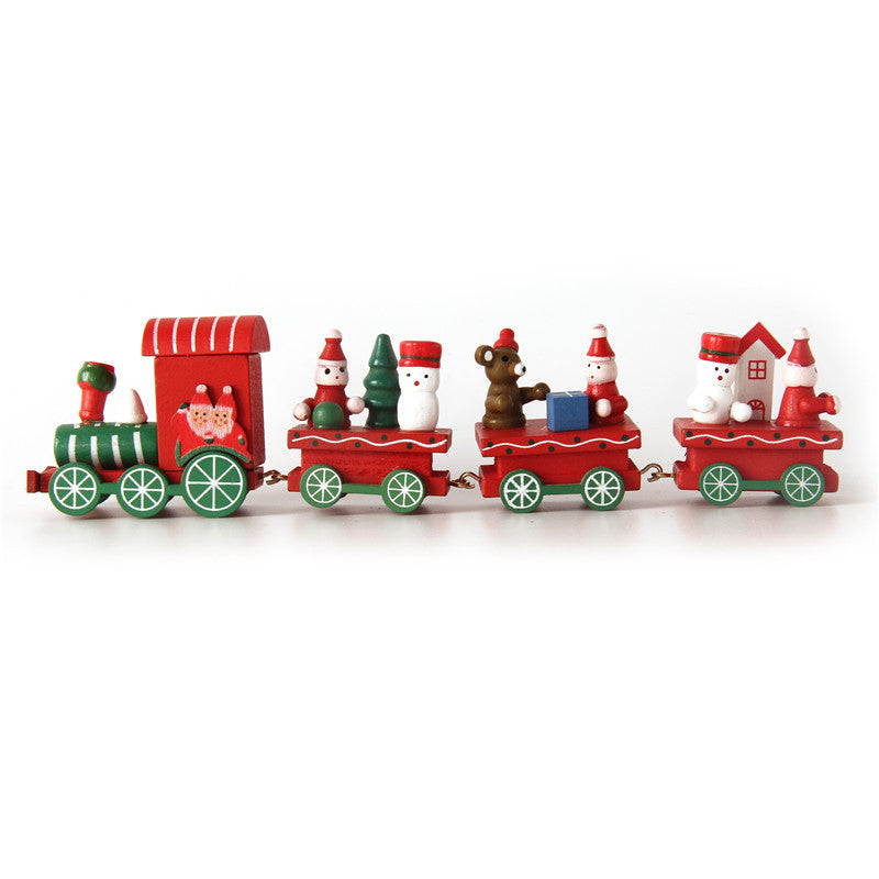 Cross-border hot selling Christmas wooden mini train decorations solid wood Christmas train cabinet desktop ornaments