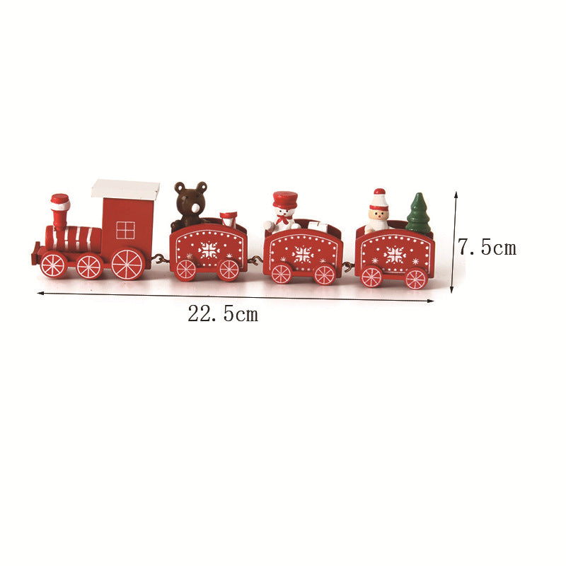 Cross-border hot selling Christmas wooden mini train decorations solid wood Christmas train cabinet desktop ornaments