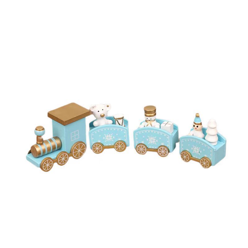 Cross-border hot selling Christmas wooden mini train decorations solid wood Christmas train cabinet desktop ornaments
