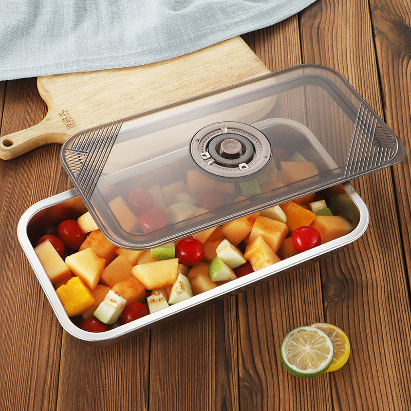Stainless steel fresh-keeping box, large capacity, multi-purpose sealing buckle, leak-proof refrigerator fresh-keeping box