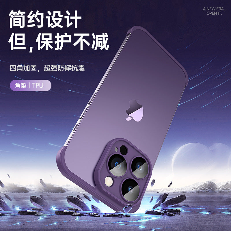 Suitable for iphone14pro with glass lens film mobile phone case Apple 13promax corner pad tpu borderless