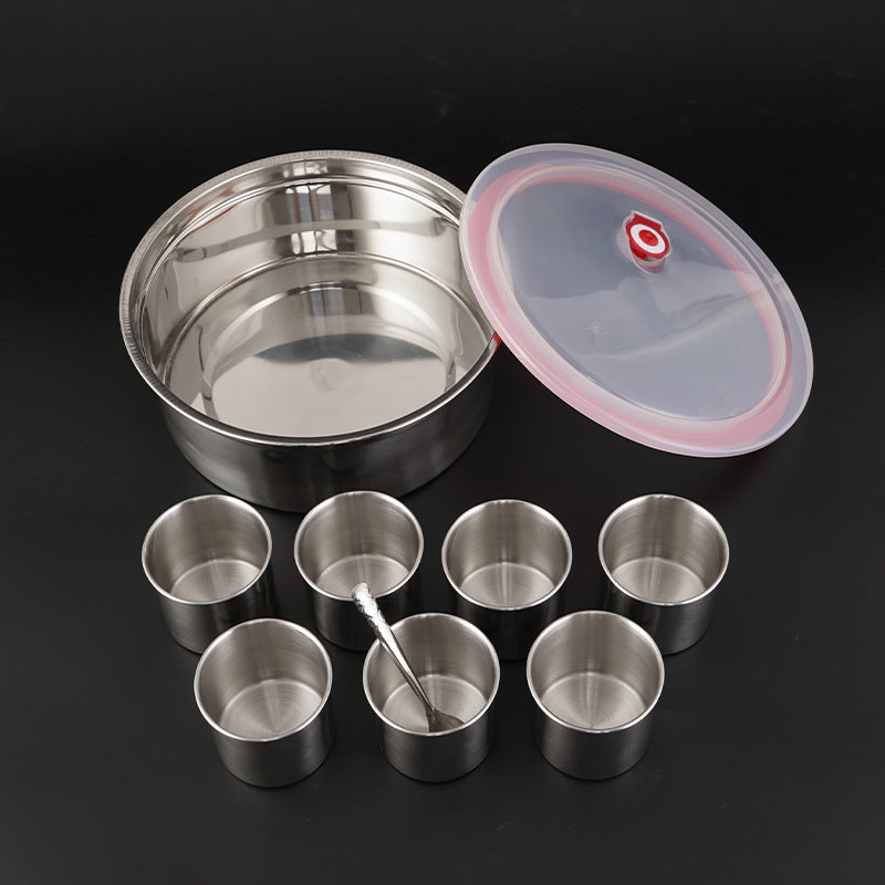 Thickened stainless steel seasoning box multi-flavor seasoning jar spice box storage box MSG salt storage box round fresh-keeping box
