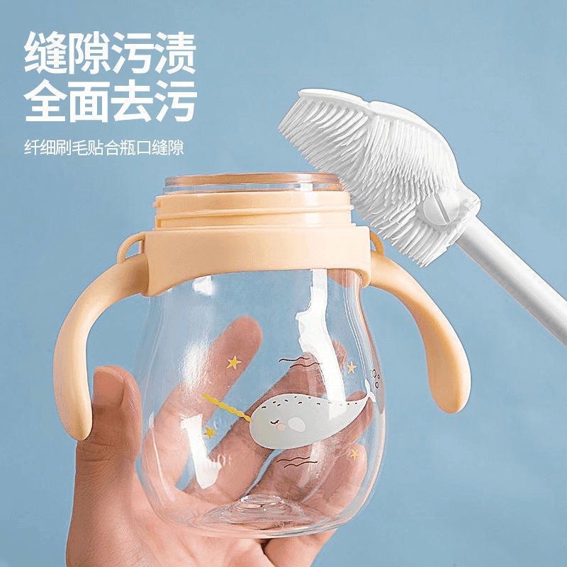 Silicone bottle brush cup brush household long handle bottle brush head cleaning brush foldable no dead angle multifunctional cleaning brush
