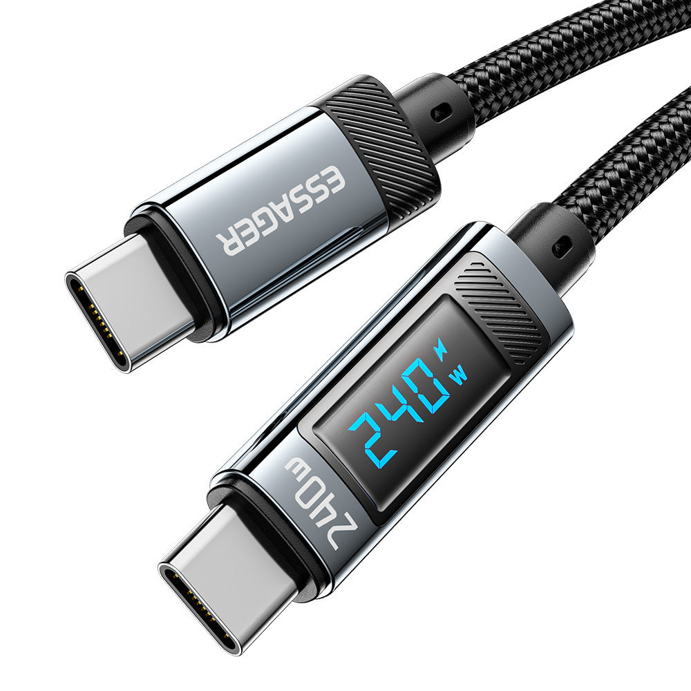 ESSAGER digital display 240W data cable double-head TypeC cable male to male PD fast charging braided cable charging cable