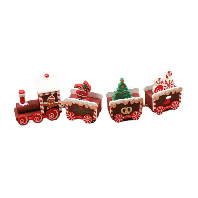 Cross-border hot selling Christmas wooden mini train decorations solid wood Christmas train cabinet desktop ornaments